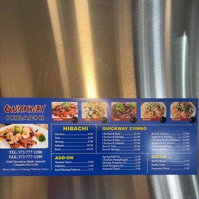 Hibachi menu