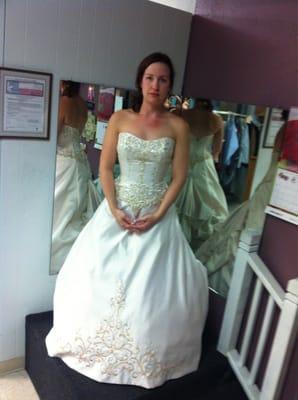 My beautiful wedding dress after they hemmed it:)