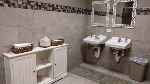 Womens' bathroom. Is this an auto shop or a hotel?