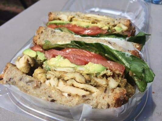 Grilled chicken with avocado on multigrain bread