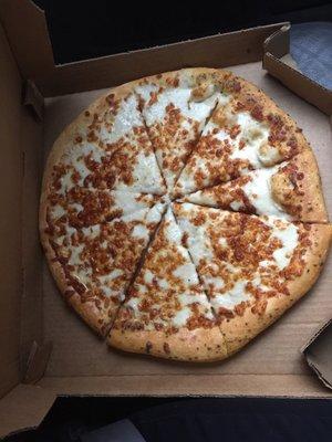 Cheese pizza with white sauce and butter crust