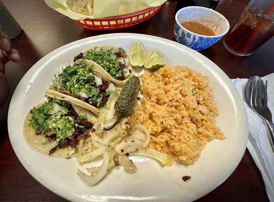 Tacos Campechanos with Side of Rice