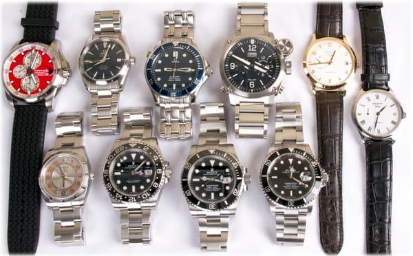 Some nice Rolex, Omega, Zenith, and other watches we often stock and sell.