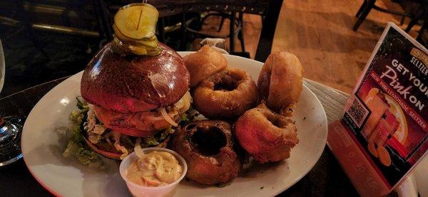 Bourbun Burger and Onion Rings...it was huge!!!