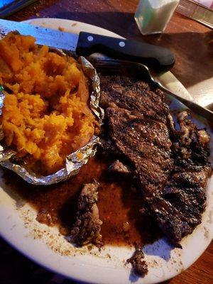 Best Rib eye steak over sized sweet potato toasted bread