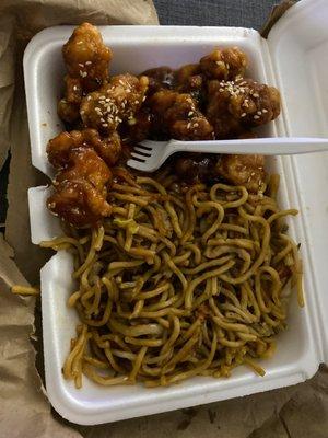 Sesame chicken with chicken lo mein