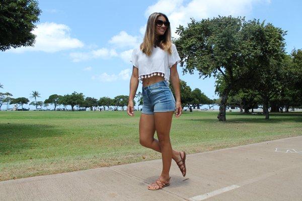 Crop tops and denim shorts