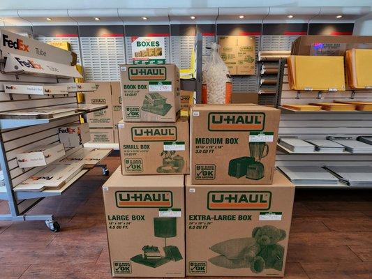 U-Haul Boxes, moving supplies, Dolly Rentals.