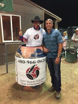 Dr. Cooper and the clown EVEP sponsored during Gilbert Days Rodeo