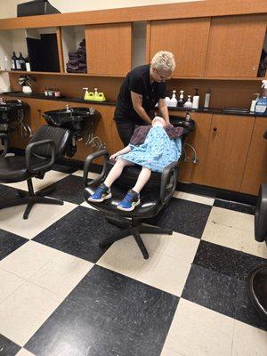 Julianna washing my sons hair. It was a nice treat!