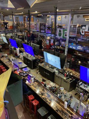 View of the bar, vantage point from the balcony.