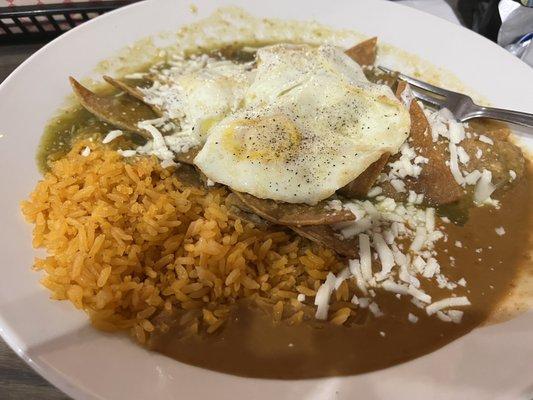 Chilaquiles with eggs- the rice and beans were delicious