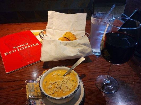 Lobster bisque, cabernet sauvignon, and those famous biscuits