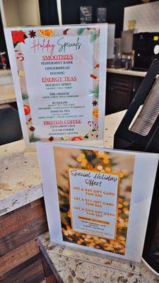 Holiday menu and Special Holiday gift card offer.