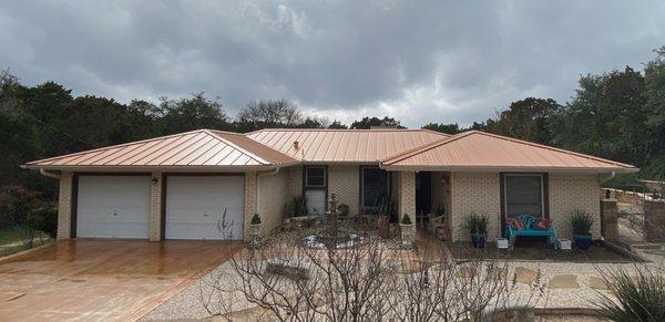 Copper Cote 24 gauge Standing Seam metal roof.