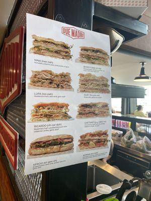 Sandwich menu