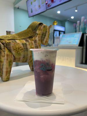 Purple yam yogurt drink and moose