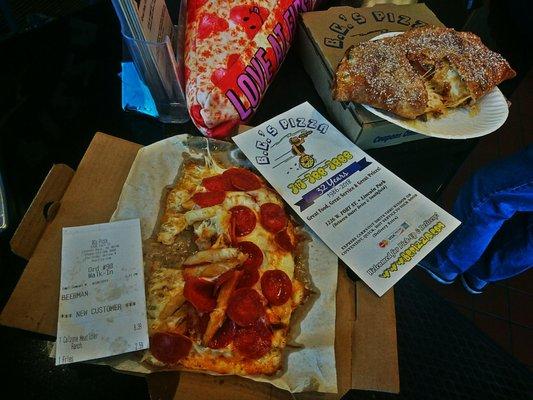 Great treat special order Pizza Fries Delicious Love n All the Meats Calzone oh yeah eating great