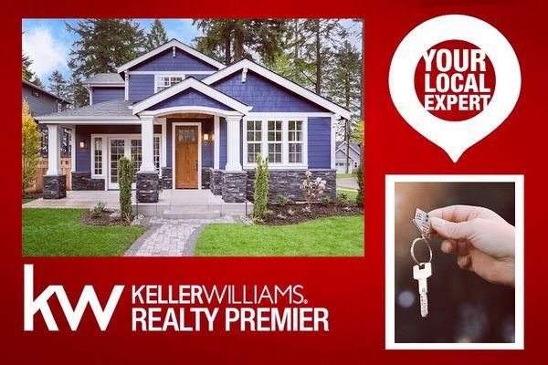 Keller Williams Realty Premier. Your Local Expert. House with porch. Key on keychain.