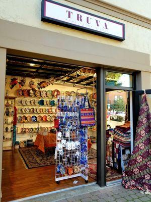 Streetview. Display of Turkish souvenirs and blue evil eyes just like shops in Turkey.