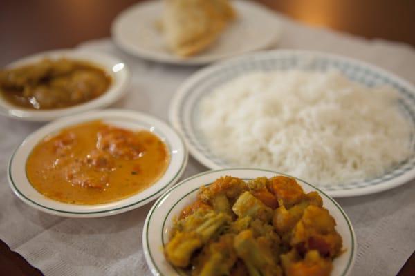 Pictured: Mixed Vegetable, Butter Chicken, Rice