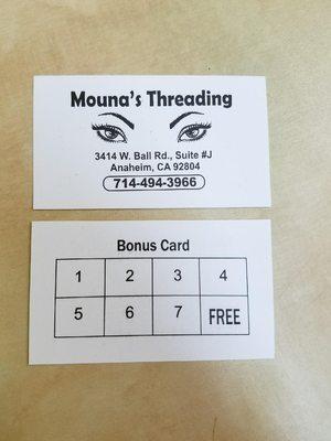 Keep track of your visits for a FREE threading service of your choice!