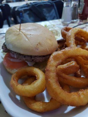 Burger and onion rings