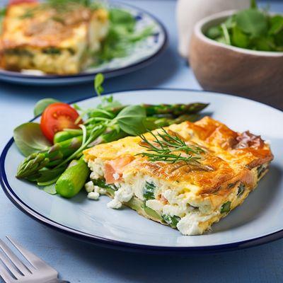 Salmon & asparagus frittata with goat cheese