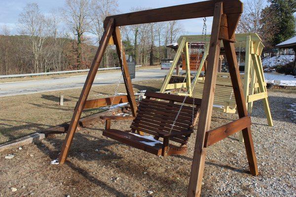 4' pressure treated swing with stand, stained early american, ready to be delivered to your doorstep