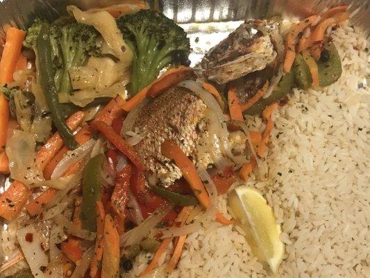 Escovitch fish, rice and veggies