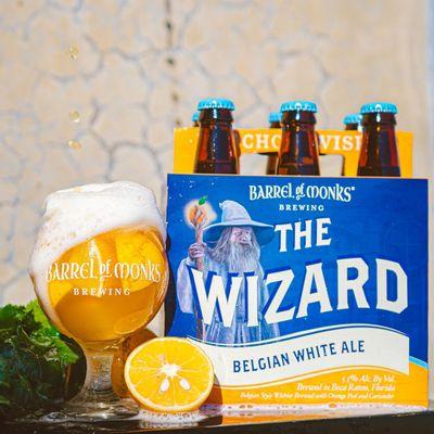 Our flagship Belgian-style witbier, Wizard, has a refreshing taste of wheat malt, bitter orange peel, and coriander spice.