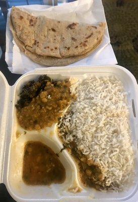 It's the rice, roti (tortilla), and 2 veggie dish for $7.99