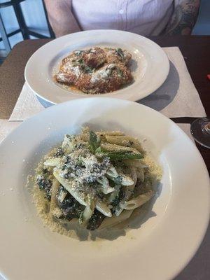 Penne con spinaci funghi e gorgonzola