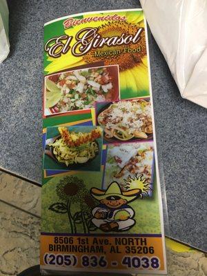 Restaurant menu