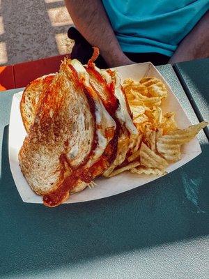 Buffalo chicken grilled cheese