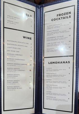 Drink menu