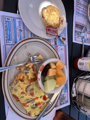 Veggie omelet with English Muffin and switch to fruit