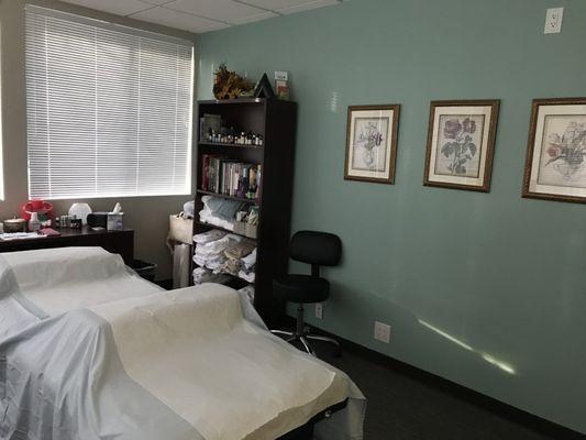 One of my 3 treatment rooms for acupuncture, cupping or cosmetic acupuncture! See my website for more information.