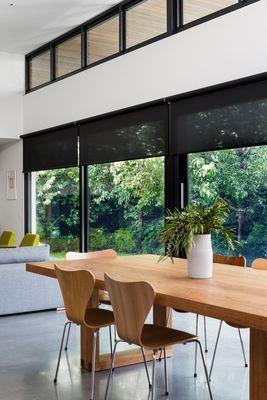 Black Roller Shades to match Black Trim of the Windows