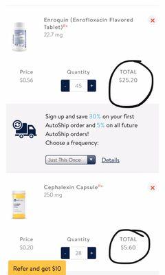 At local Walmart I realized that one medication was SEVEN TIMES lower and the other was almost 3 times lower!