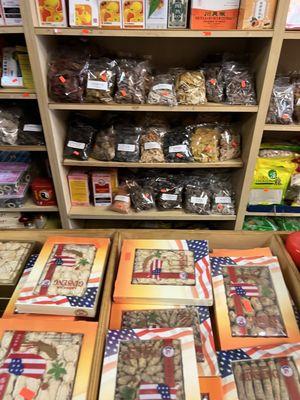 American Ginseng and snacks (salted & preserves plums) in the back shelves