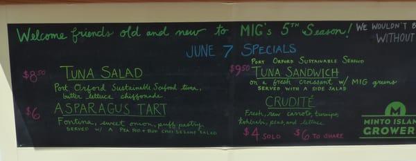 Daily specials on June 7, 2014