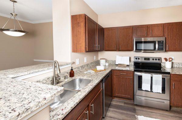 Kitchen with stainless steel appliances at Lakeview at Parkside