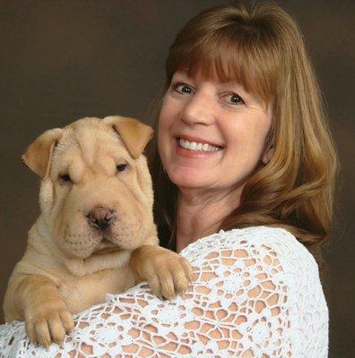 Sharon and her emotional support dog, Sandy