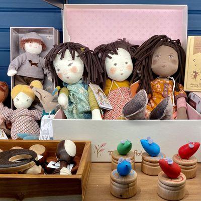 rag dolls, wooden rattles and tooth boxes