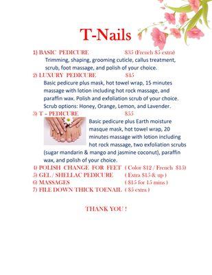 Pedicure Menu 2024