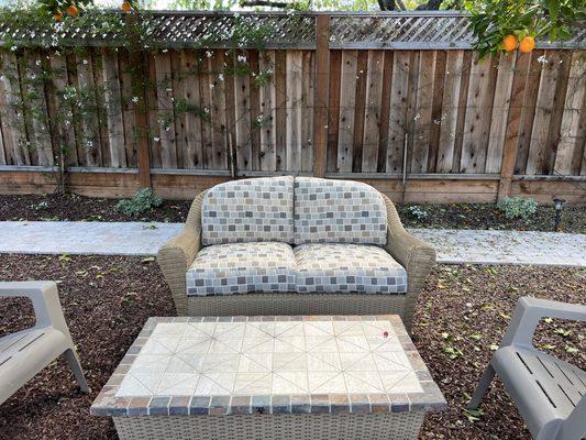 Krupps did an amazing job reupholstering these cushions in Sunbrella fabric.