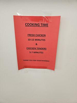 More like 30 minutes for fresh chicken