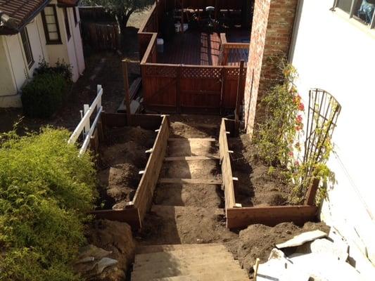 Landscaping in progress. New stairs and gardenbedsv