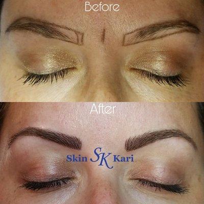 This beauty had microblading done to fill in areas that were sparse and bring her brows closer together for more symmetry.